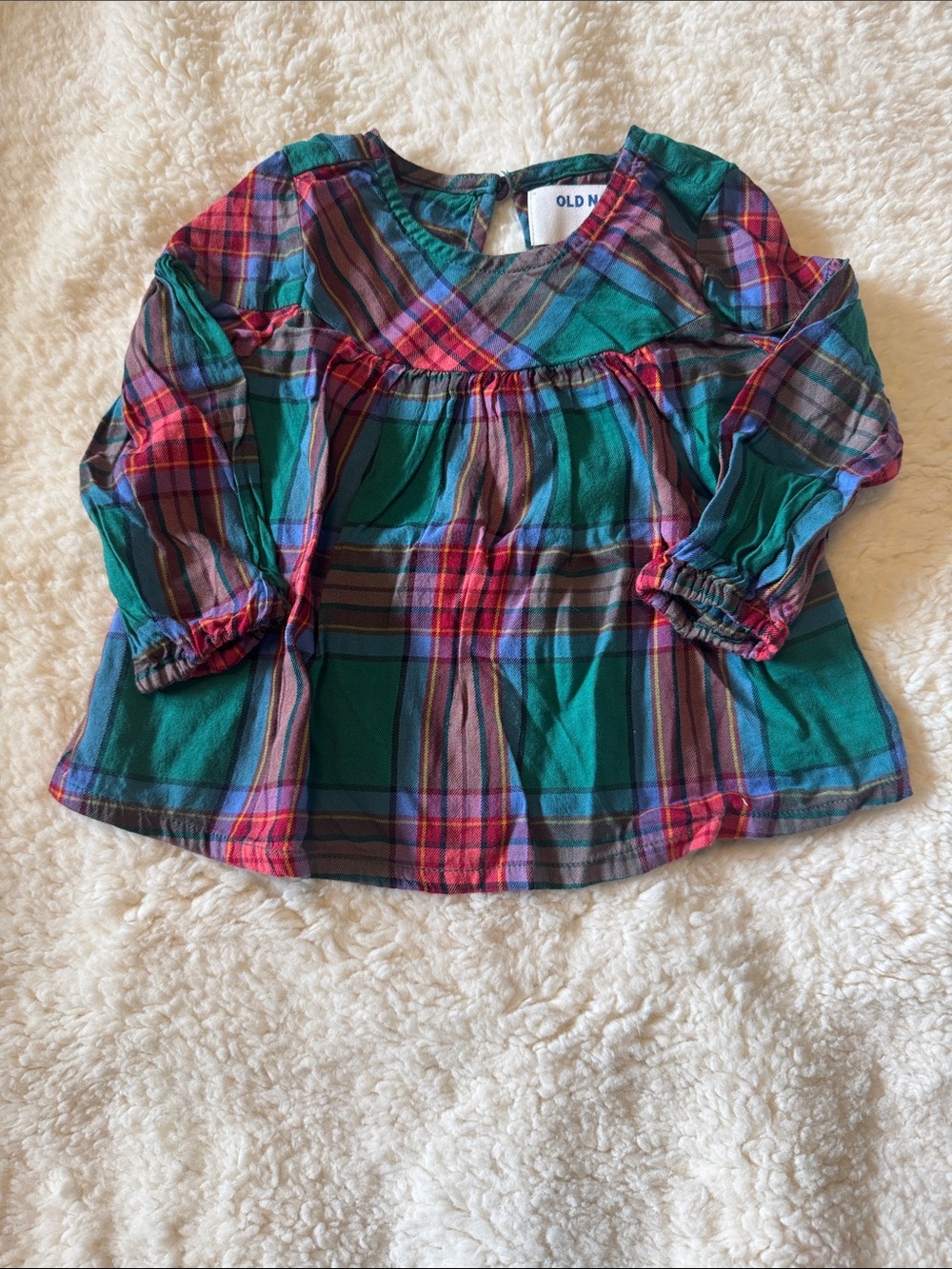 Old Navy Green & Red Plaid Peasant Blouse